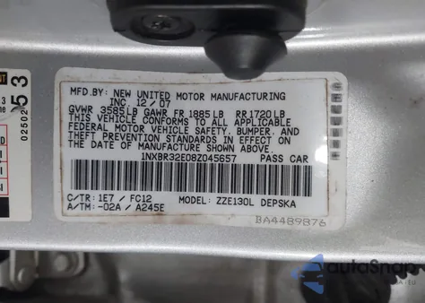 2008 Toyota Corolla S из США, поврежденный, VIN 1NXBR32E08Z045657